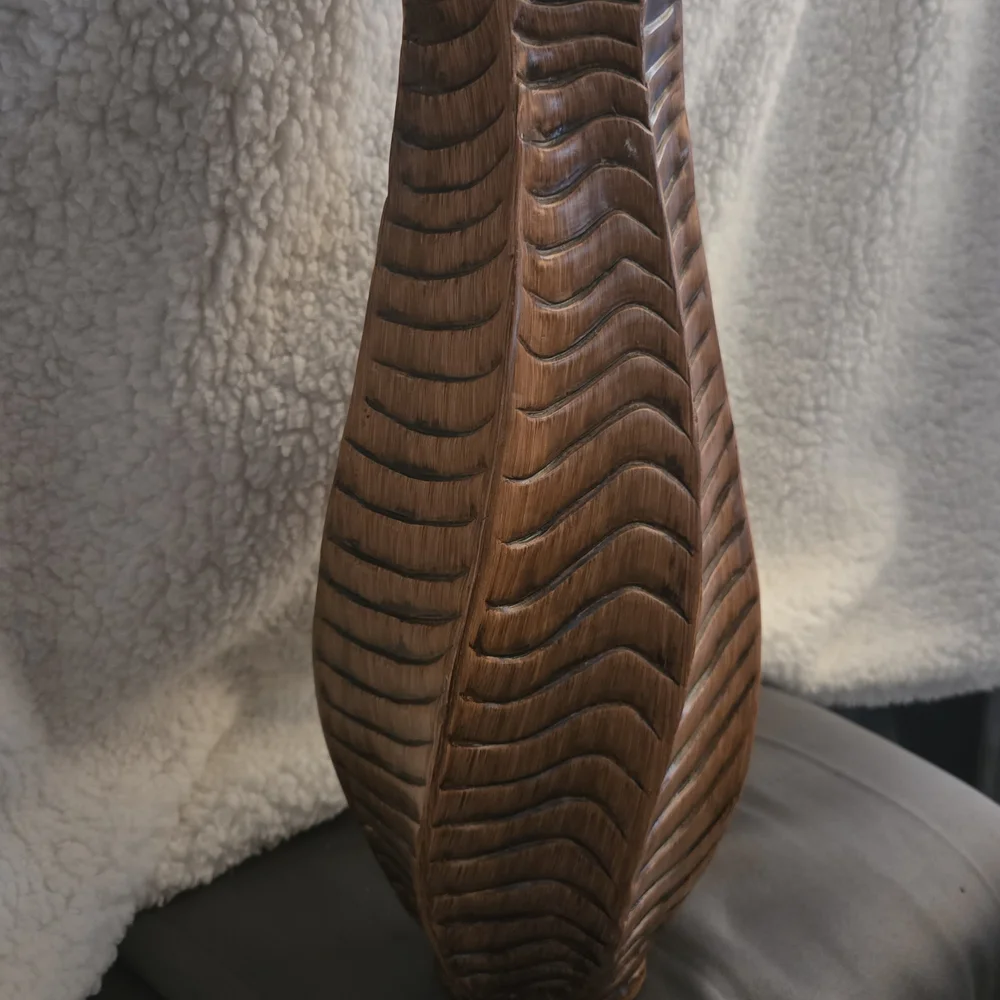 Vintage Carved Wood Table Vase w/ Dried Grass | Boho Accent Decor